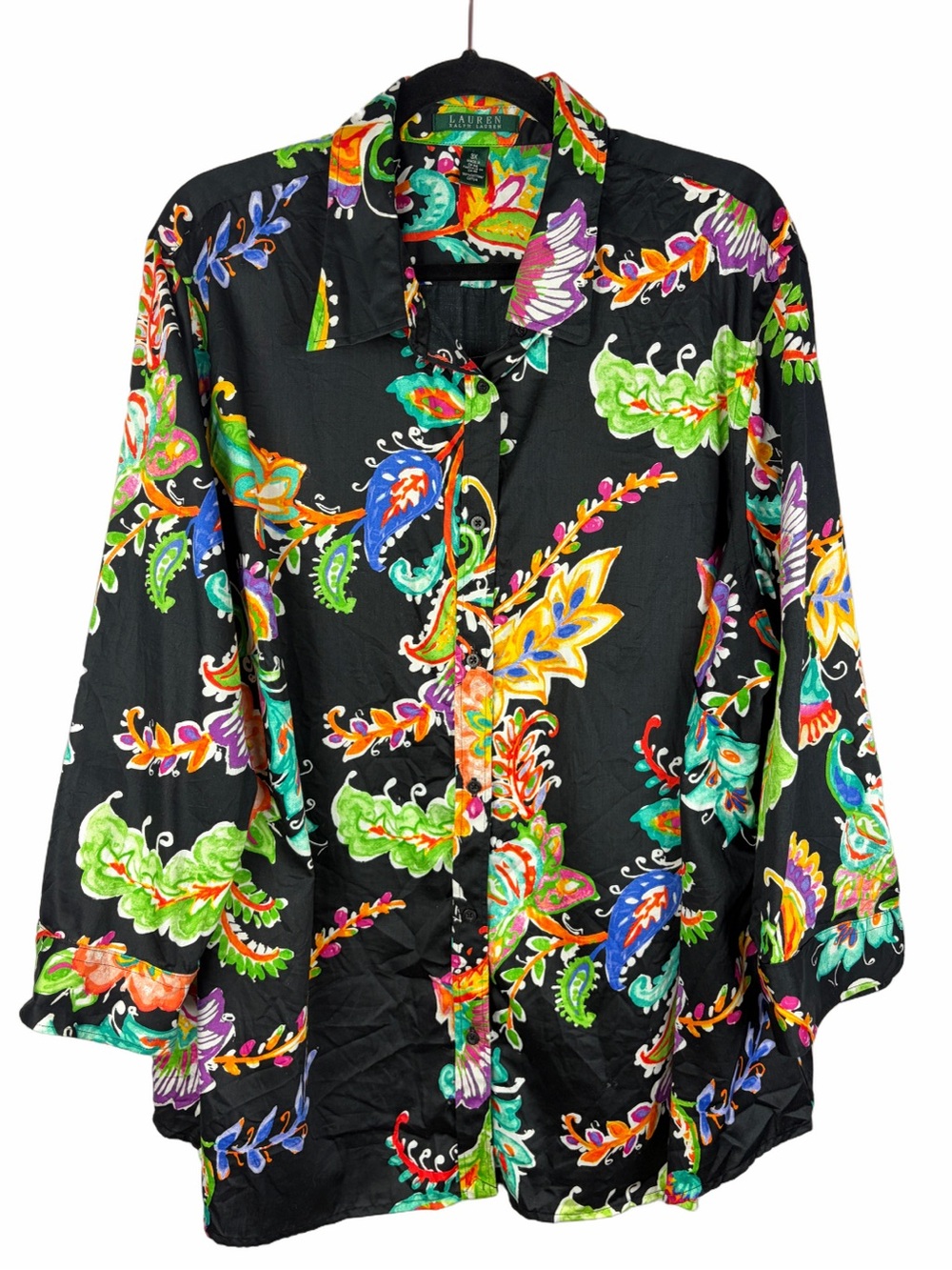 Lauren Ralph Lauren Black Multicolor Floral Cotton Shirt 3X